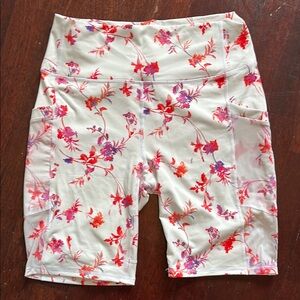 Fabletics White and Red Athletic Shorts with Stretchy Fit